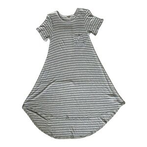 LuLaRoe Womens XXS Carly Swing Dress Dusty Blue/Gray Striped Ribbed Pocket Hi-Lo